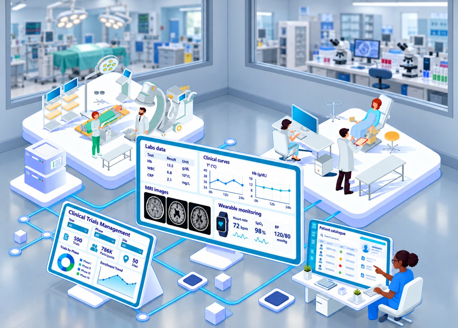Clinical research, laboratory science and connected health data dashboards
